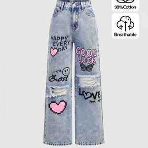 SHEIN Blue Graphic Flare Jeans